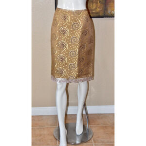 Tom K Nguyen Printed Swirl Brocade and Lace Straight & Pencil Skirt Size 8
